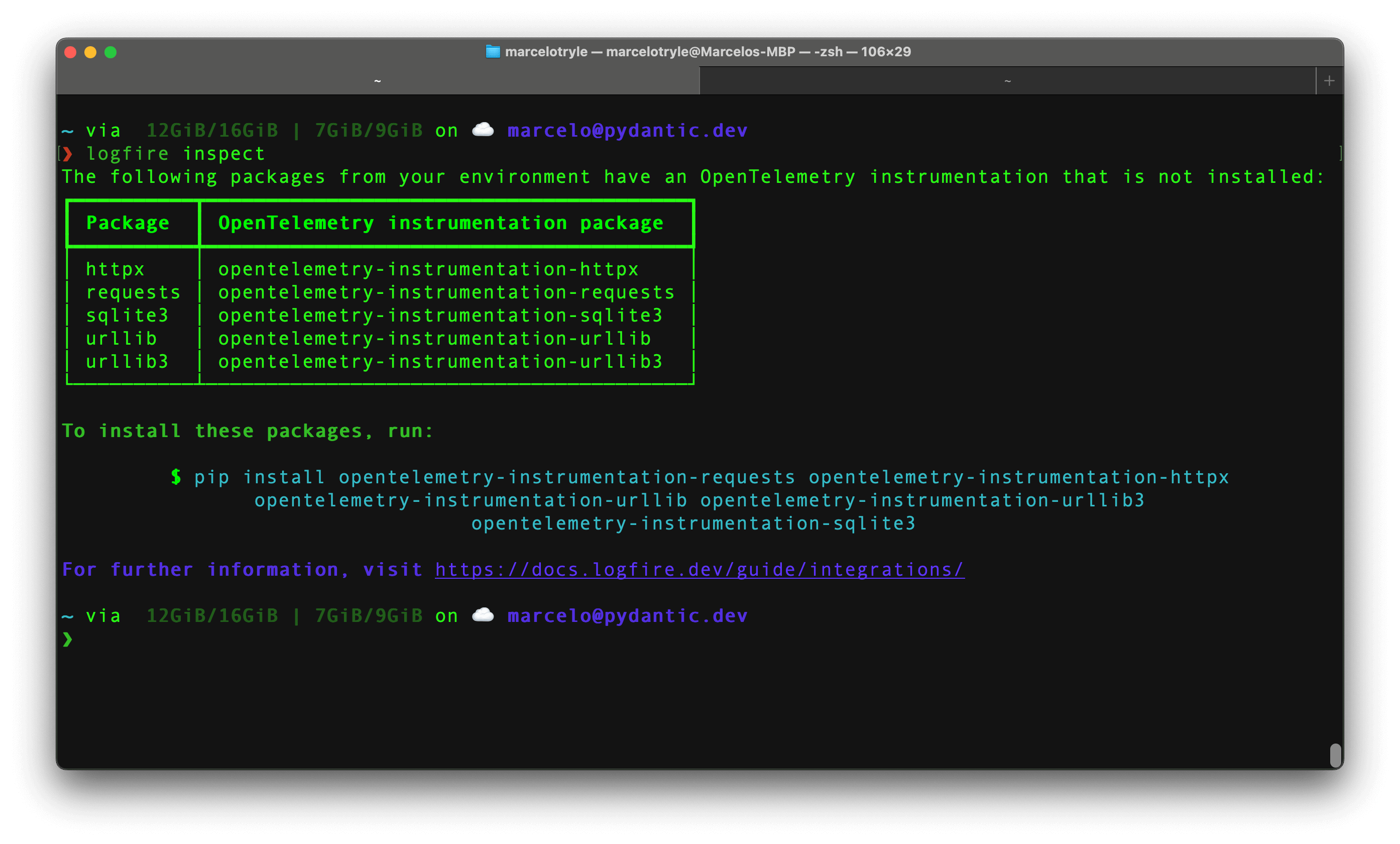 Logfire inspect command